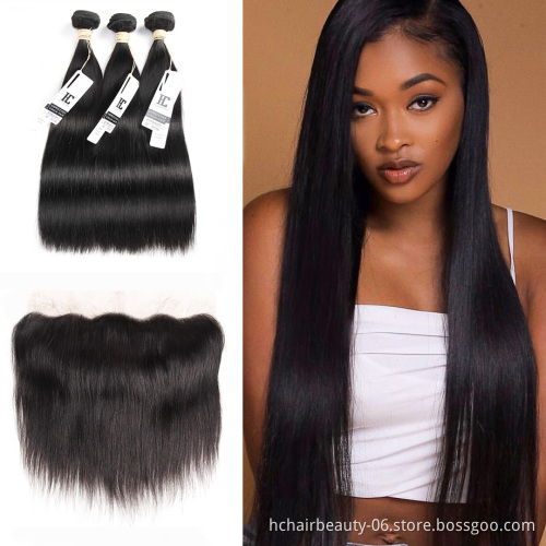 Ear To Ear Lace Frontal Closure With 3 Bundles Brazilian Straight Human hair Weaves With Closures Non Remy 4 Pcs/Lot